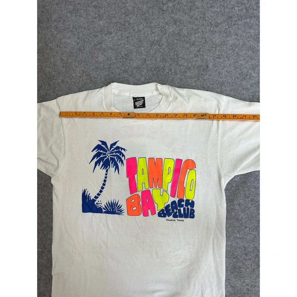 Screen Stars Tampico Bay Beach Club T-Shirt Large White Vintage Lifeguard‎ Tee